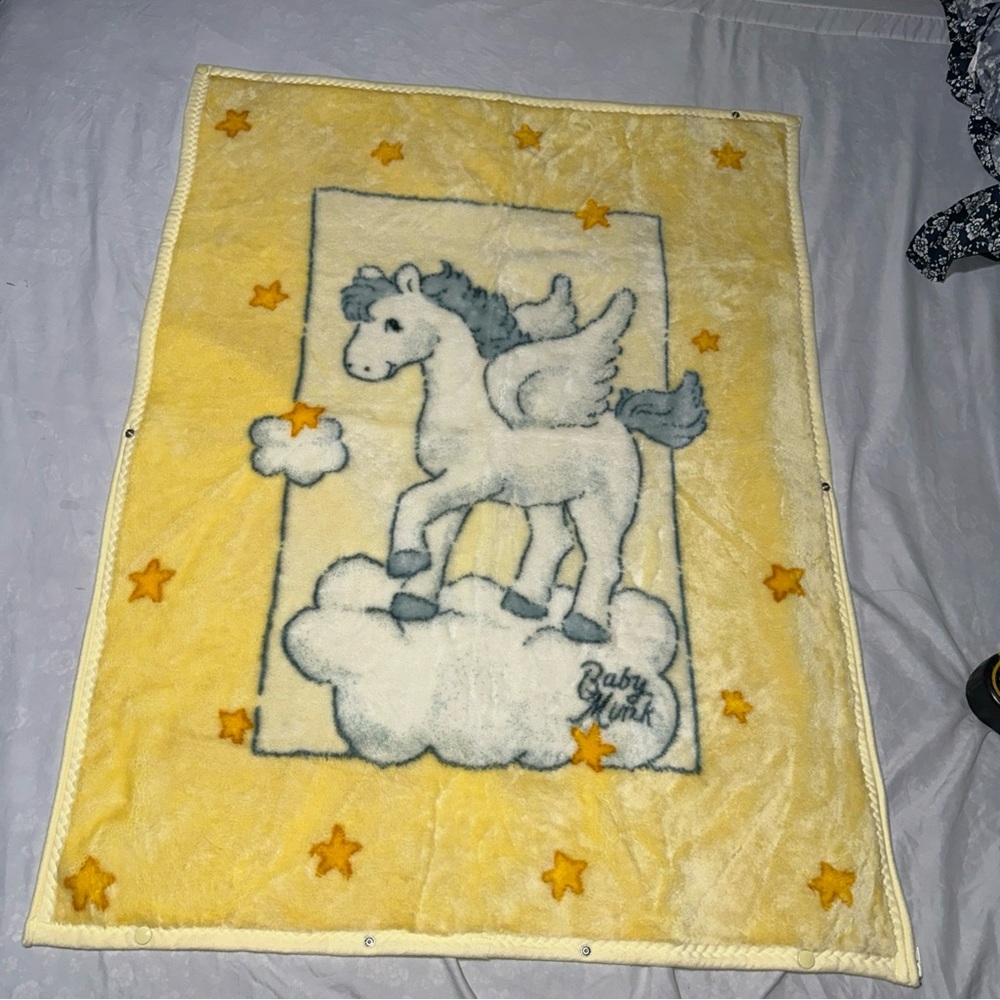Baby Mink Yellow Blanket with Pegasus Design